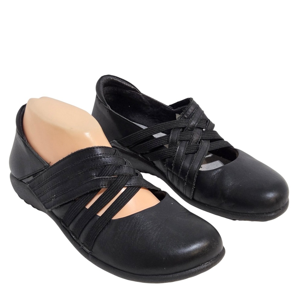 Naot Kirei Mary Jane Flats Women 38 / 7 Black Leather Elastic Multi-Strap Travel